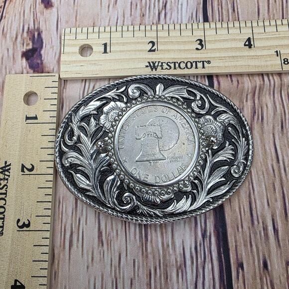 Vintage USA Bicentennial Eisenhower Dollar Belt Buckle Liberty Bell Western Silv - Picture 11 of 12